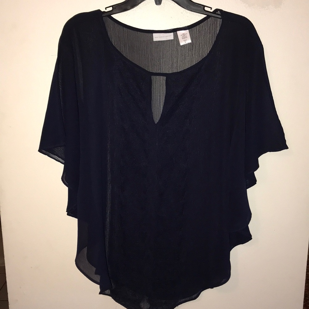 EUC Beautiful navy blue sheer blouse